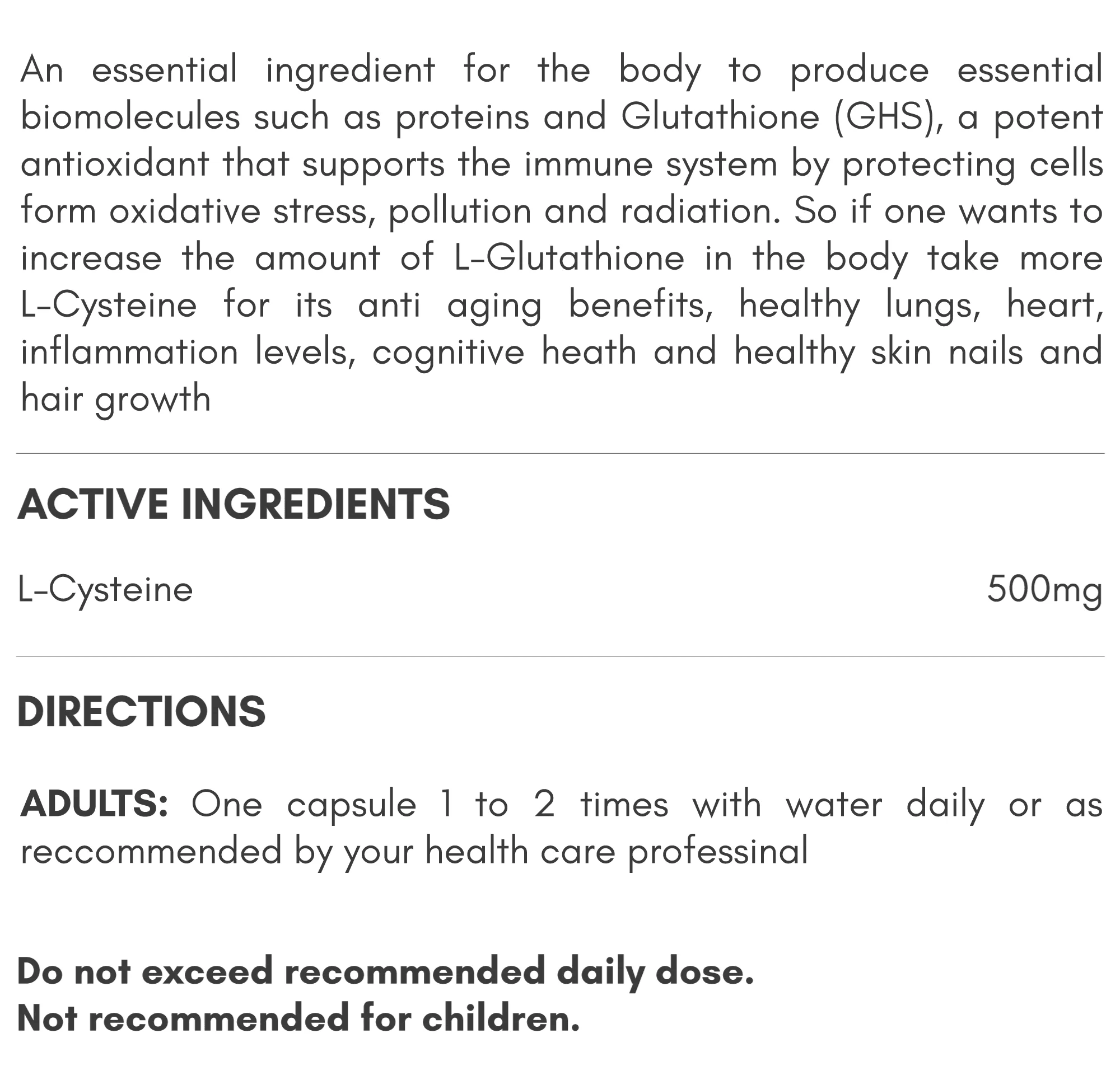 Cysteine 60 caps - Supa Boost Health